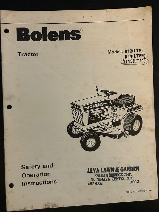 Bolens _ Tractor model 812, 814 & 1113 _ Safety & Operation Instructions