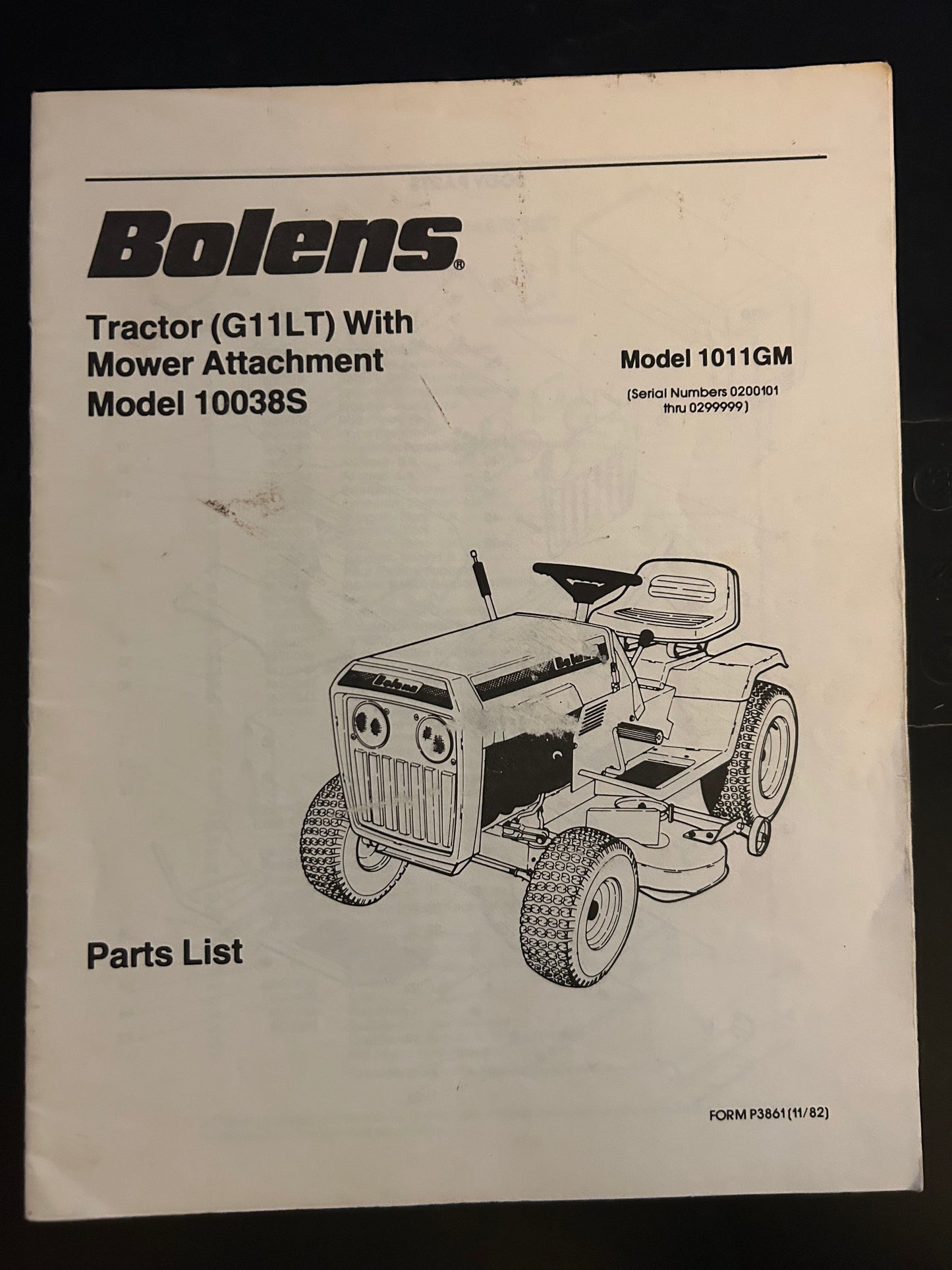 Bolens _ Tractor (G11LT) model 1011GM with Mower Attachment model 10038S _ Parts List