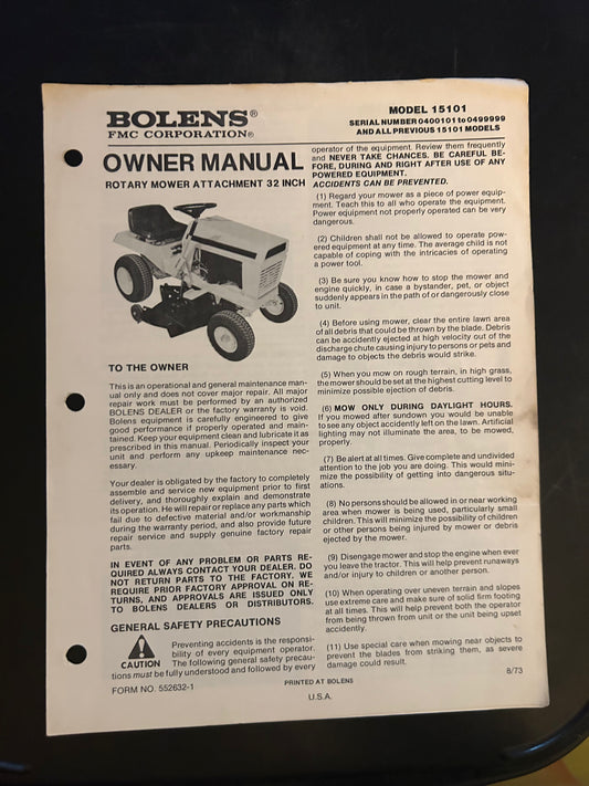 Bolens _ Rotary Mower Attachment 32” model 15101 _ Owner Manual