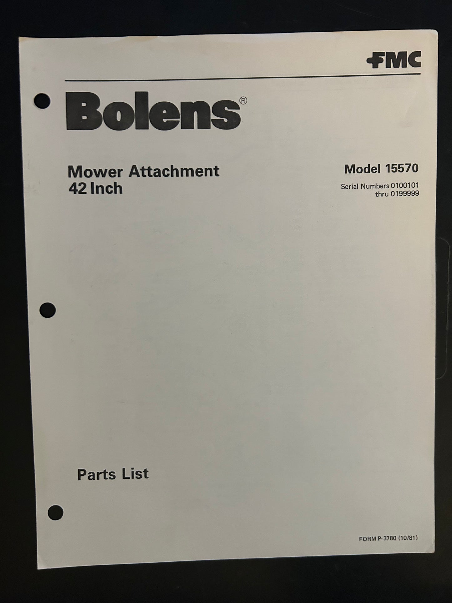 Bolens _ Mower Attachment 42” model 15570 _ Parts List