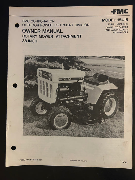 Bolens _ Rotary Mower Attachment 38” model 18418 _ Owner Manual