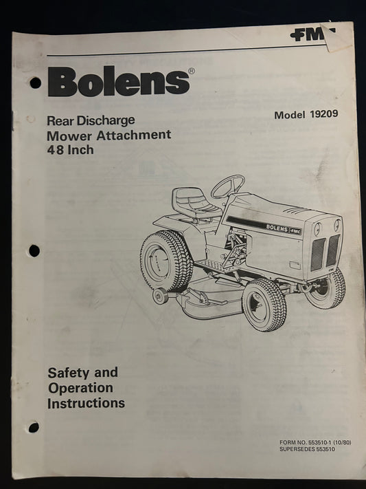 Bolens _ Mower Attachment 48” model 19209 _ Safety & Operation Instructions