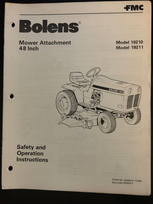 Bolens _ Mower Attachment 48” model 19210 & 19211 _ Safety & Operation Instructions