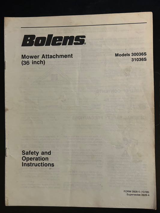 Bolens _ Mower Attachment 36” model 30036S & 31036S _ Safety & Operation Instructions