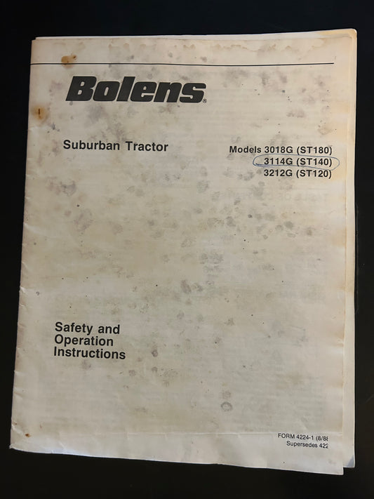 Bolens _ Suburban Tractor models 3018G, 3114G & 3212G _ Safety & Operating Instructions