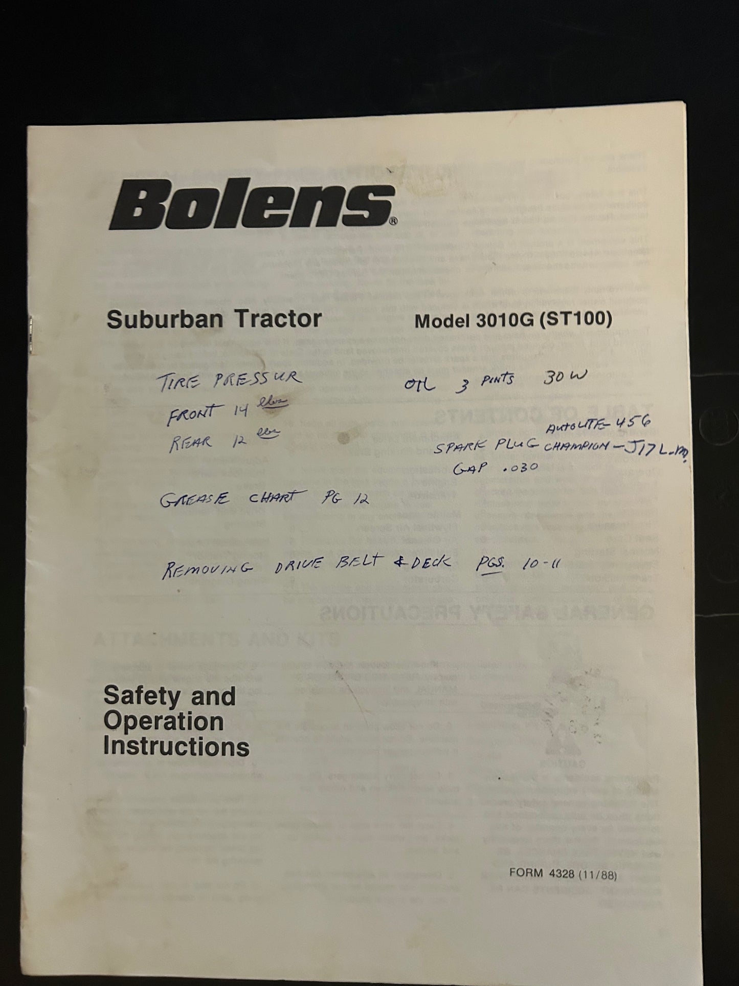 Bolens _ Suburban Tractor model 3010G _ Safety & Operation Instructions