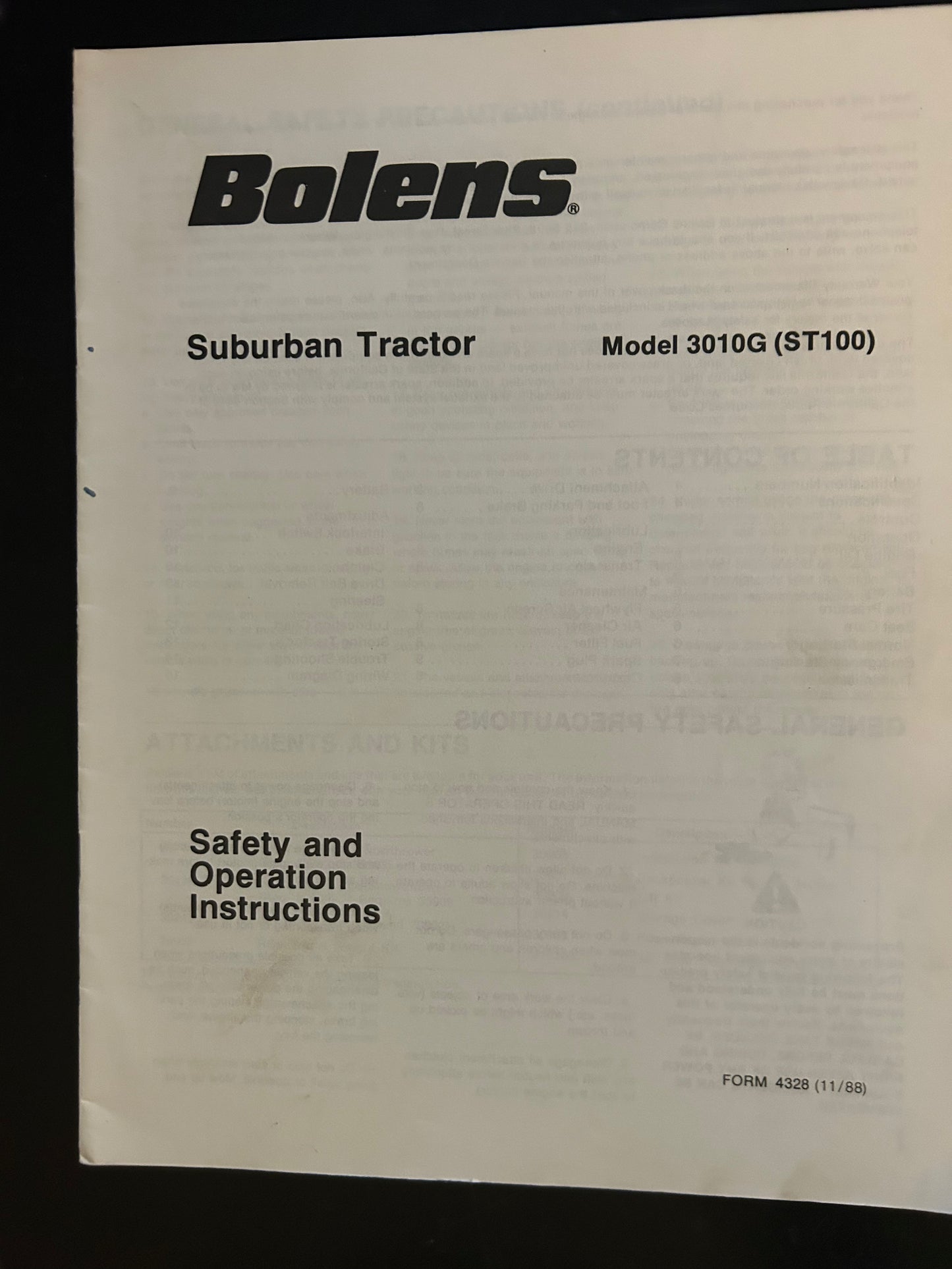 Bolens _ Suburban Tractor model 3010G _ Safety & Operation Instructions