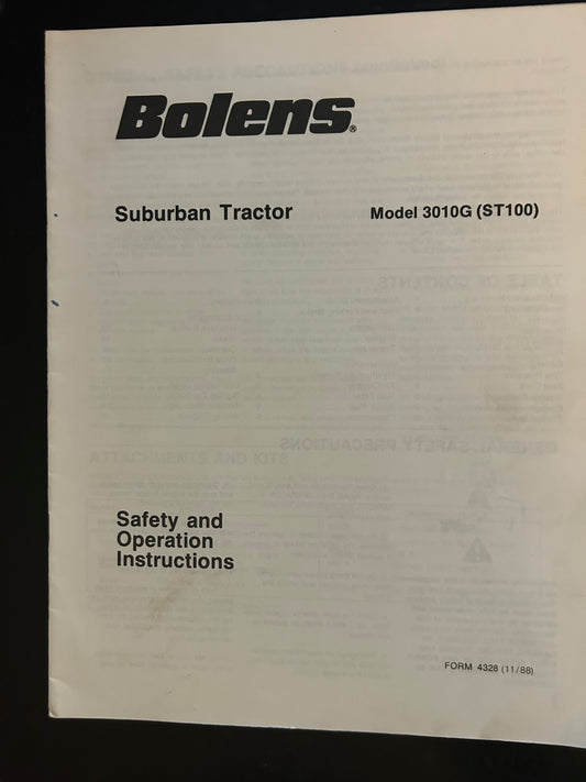 Bolens _ Suburban Tractor model 3010G _ Safety & Operation Instructions