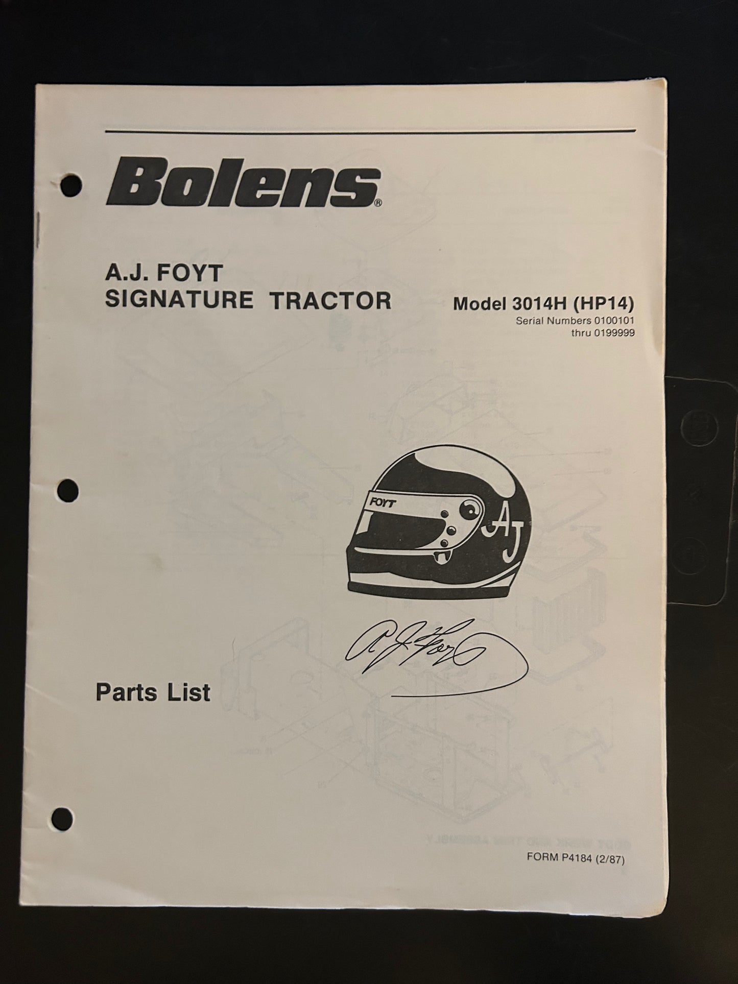 Bolens _ A.J. Foyt Signature Tractor model 3014H _ Parts List