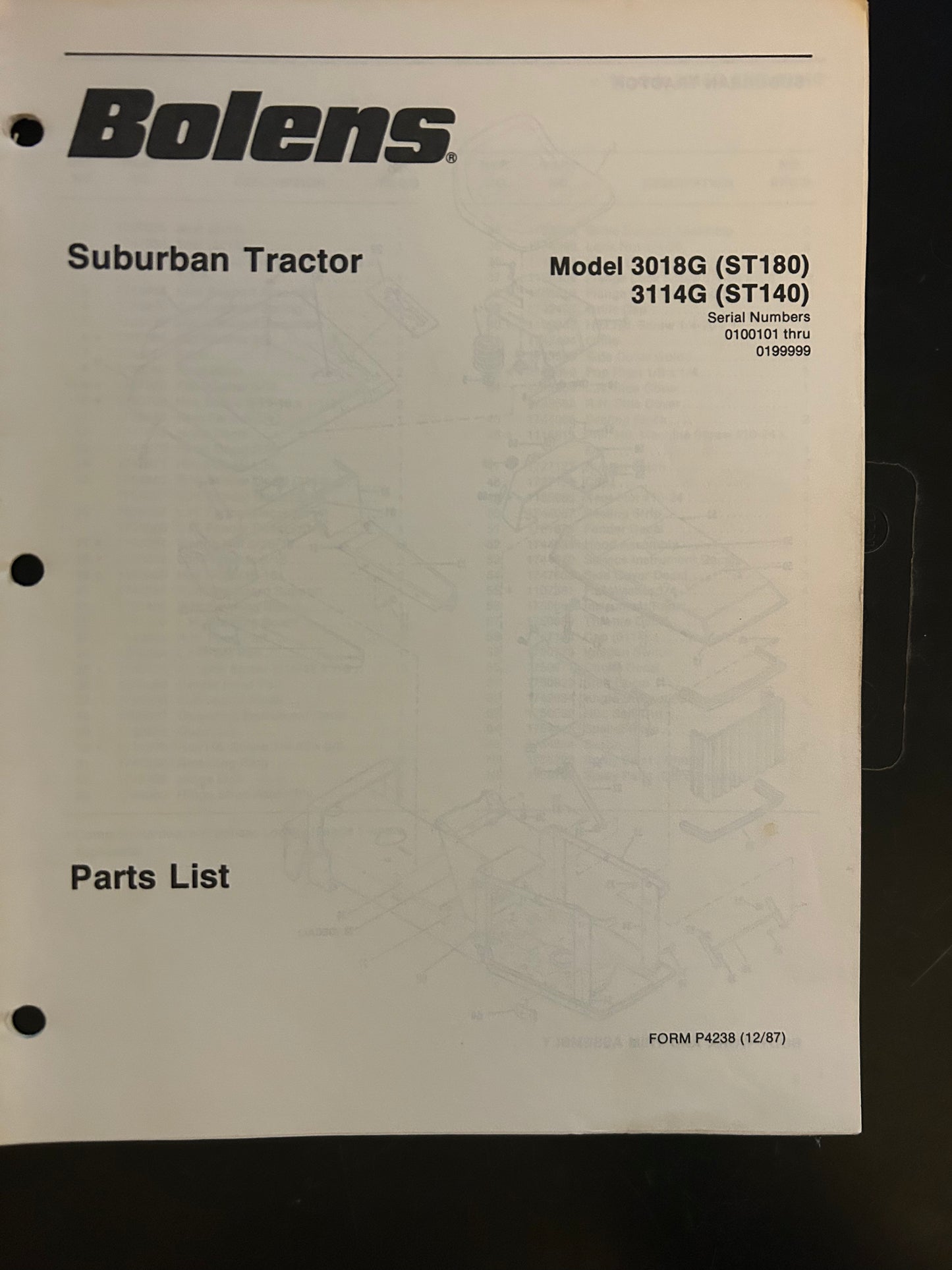 Bolens _ Suburban Tractor models 3018G & 3114G _ Parts List