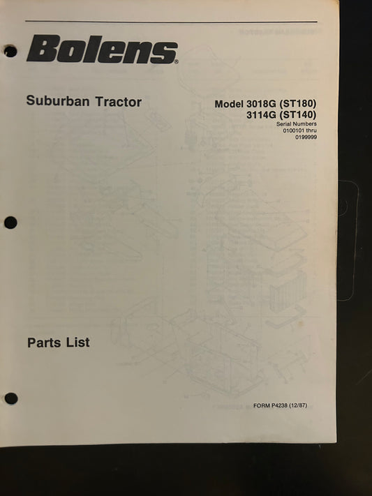 Bolens _ Suburban Tractor models 3018G & 3114G _ Parts List
