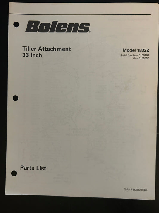 Bolens _ 33” Tiller Attachment model 18322 _ Parts List