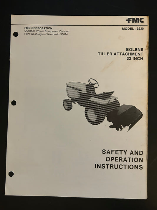 Bolens _ 33” Tiller Attachment model 19230 _ Safety & Operation Instructions