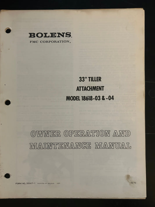 Bolens _ 33” Tiller Attachment model 18618-03 & 04 _ Owner Operation & Maintenance Manual