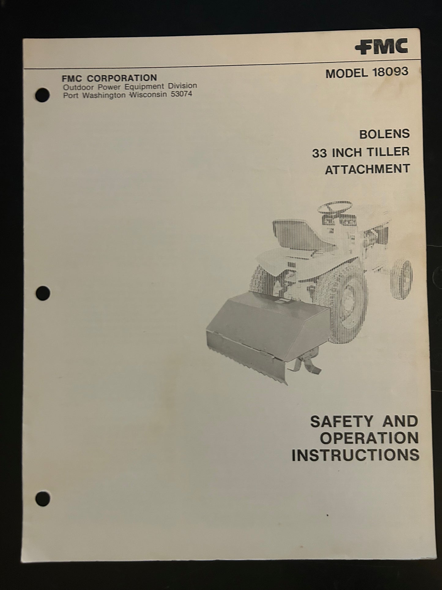 FMC Bolens _ 33” Tiller Attachment model 18093 _ Safety & Operation Instructions