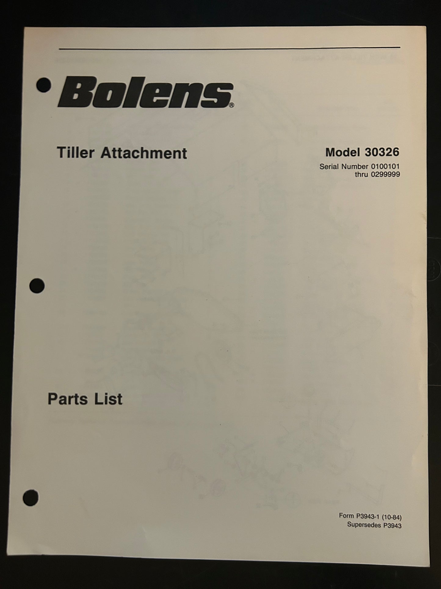 Bolens _ Tiller Attachment model 30326 _ Parts List