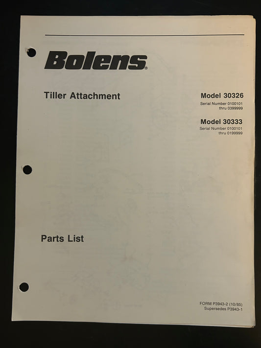 Bolens _ Tiller Attachment model 30326 & 30333 _ Parts List