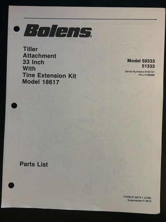 Bolens _ Rotary Attachment 33” w/ Tibe Extension Kit model 50333 & 51333_ Parts List