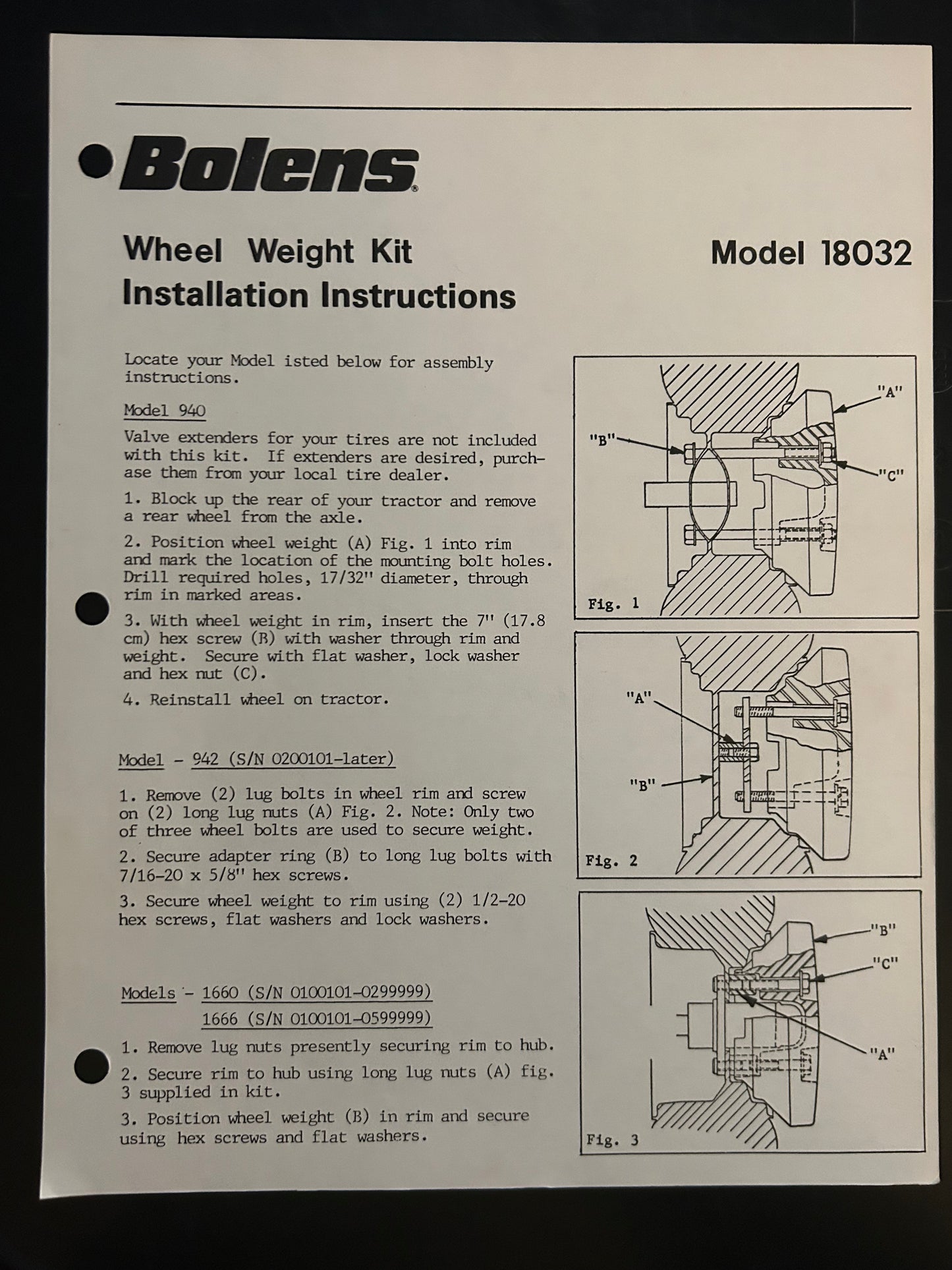 Bolens _ Wheel Weight Kit model 18032 _ Installation Instructions