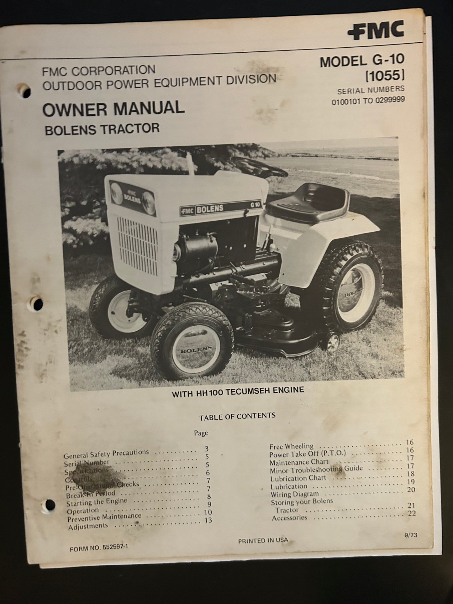 Bolens _ model G-10 Tractor _ Owner Manual