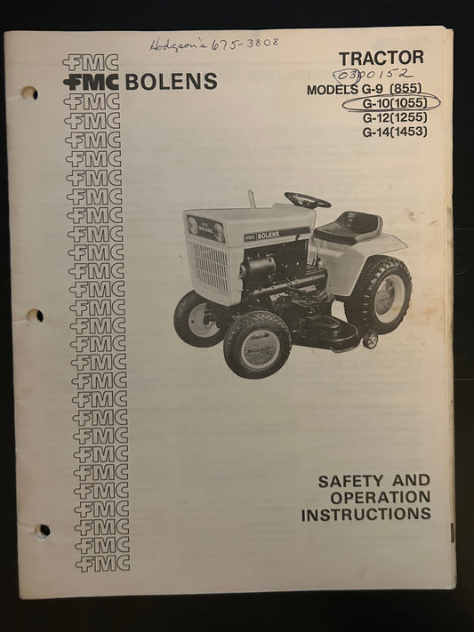 Bolens _ Traftor models G-9, G10, G-12 & G-14 _ Safety & Operation Instructions
