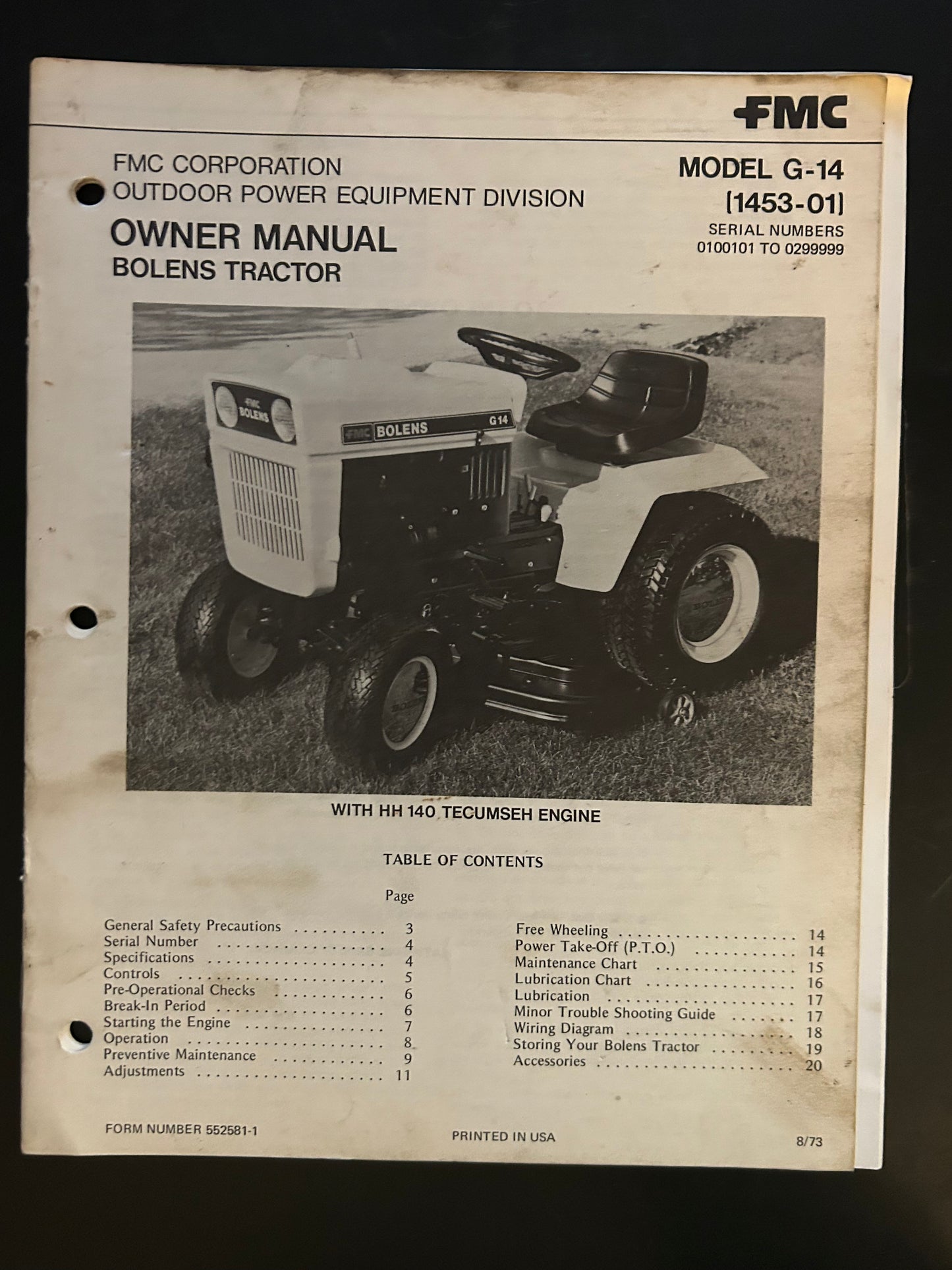 Bolens _ Tractor model G-14 (1453-01) _ Owner Manual