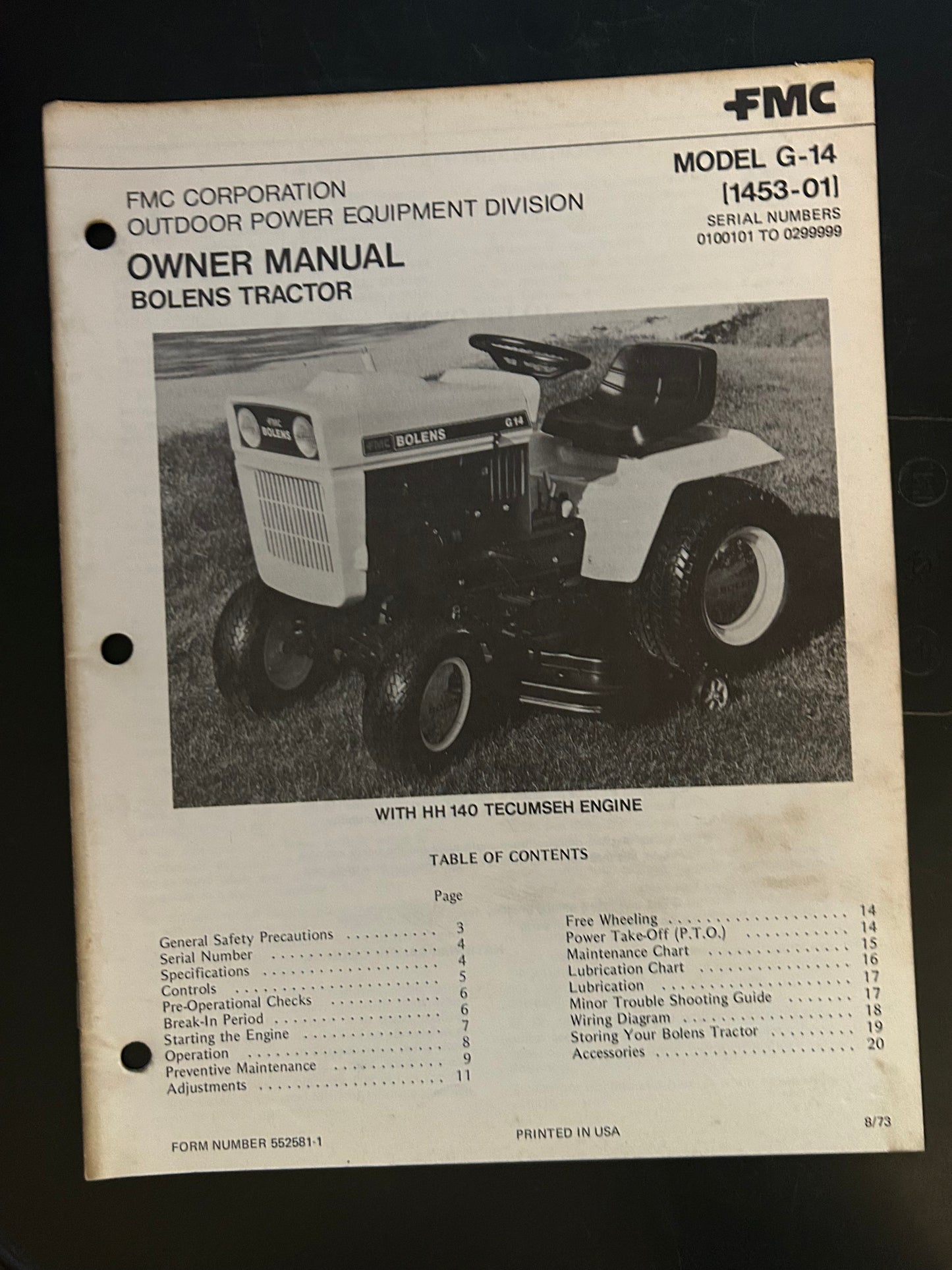 Bolens _ Tractor model G-14 (1453-01) _ Owner Manual