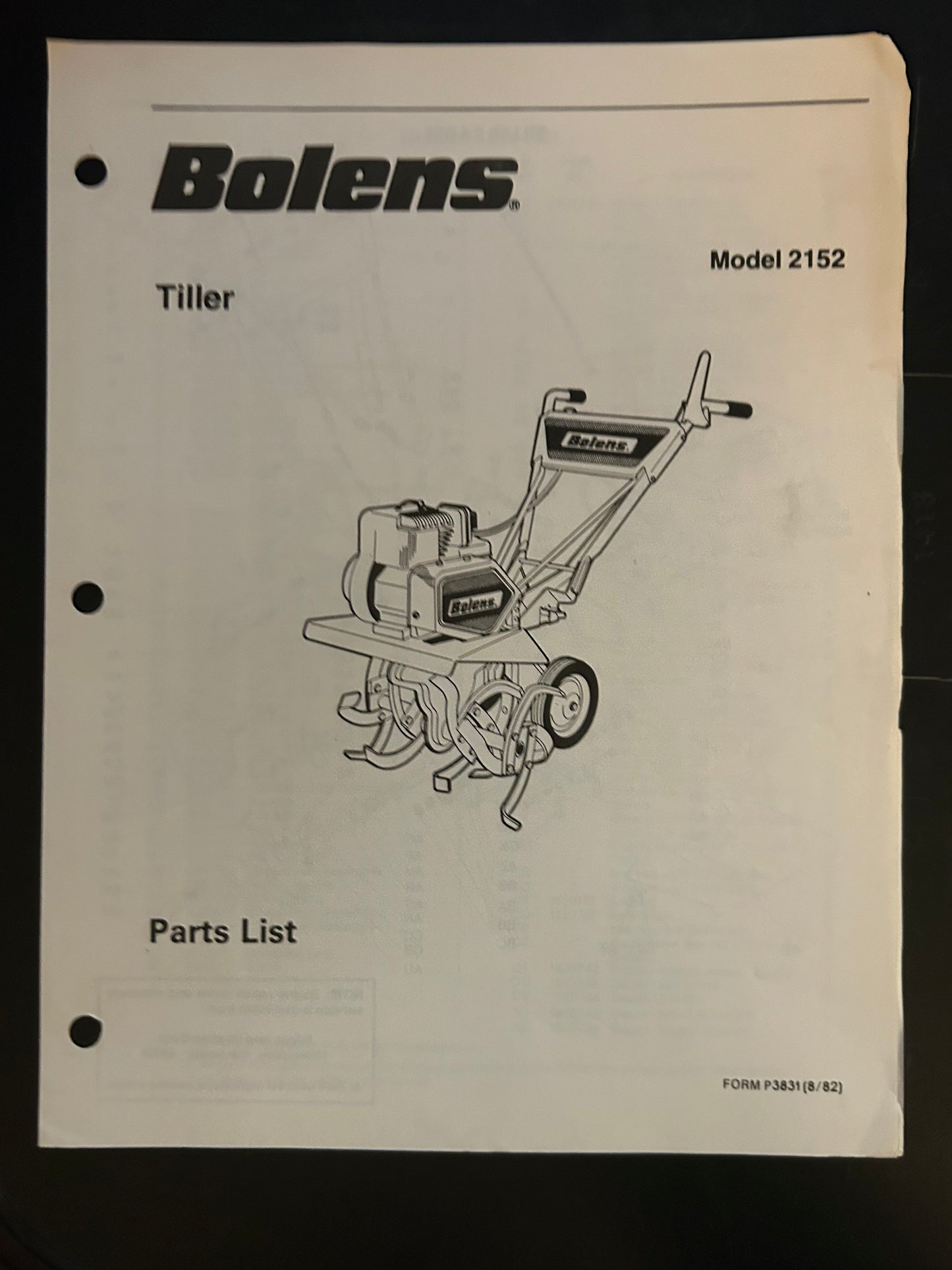 Bolens _ Tiller model 2152 _ Parts List