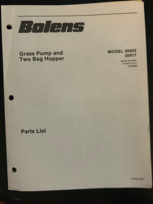 Bolens _ Grass Pump &  Two-Bag  Hopper model 30922 & 30917 _ Parts List