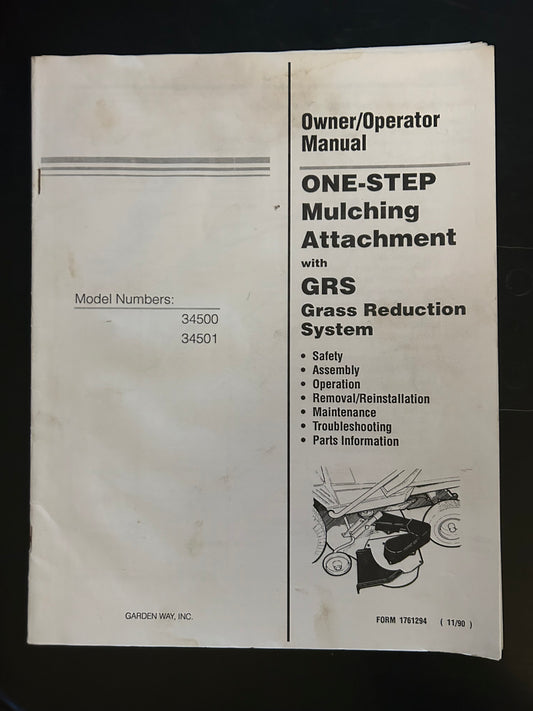 One-Step Mulching Attachment w/GRS model 34500, 34501 _ Owner/Operator Manual