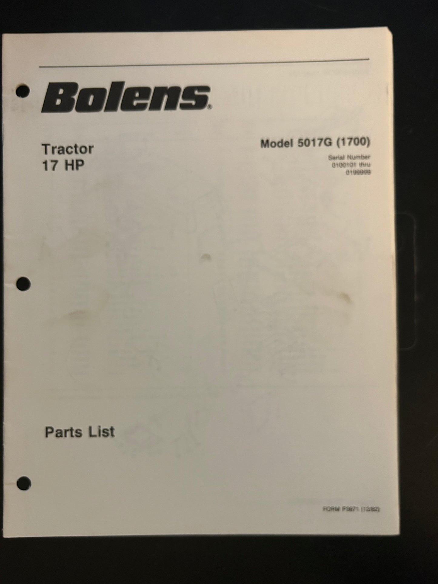 Bolens _ Tractor 17 HP model 5017G (1700) _ Parts List