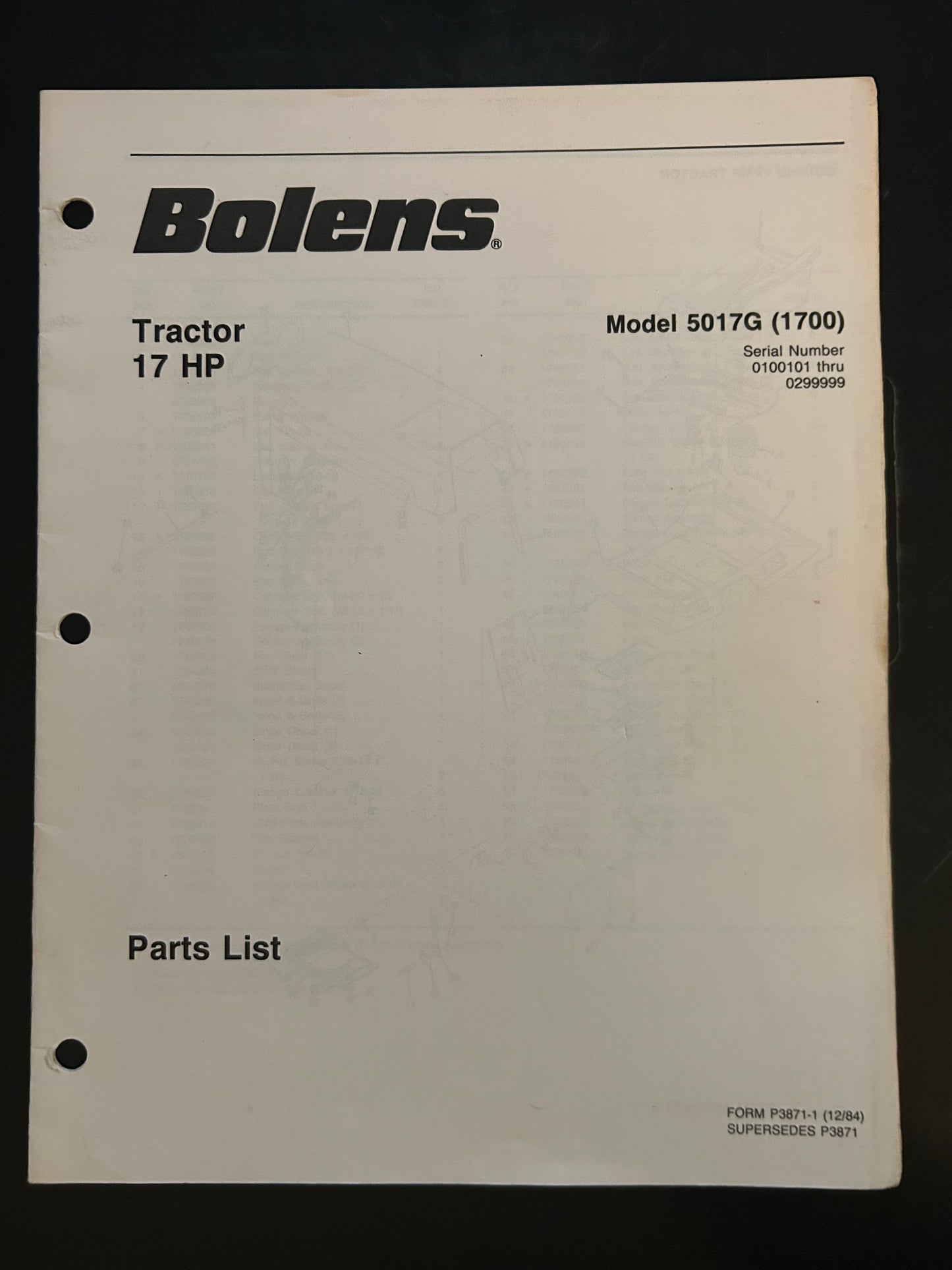 Bolens _ Tractor 17 HP model 5017G (1700) _ Parts List