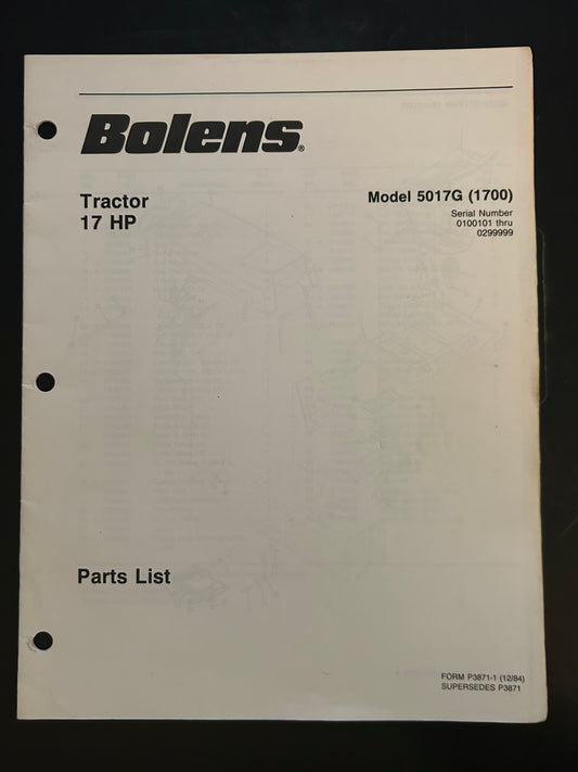 Bolens _ Tractor 17 HP model 5017G (1700) _ Parts List