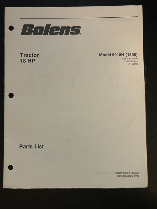 Bolens _ Tractor 18 HP model 5018H (1800) _ Parts List