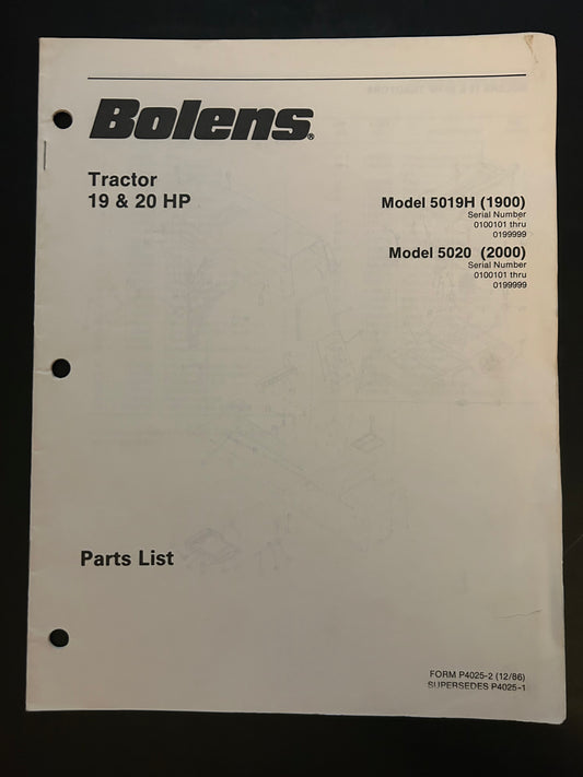 Bolens _ Tractor 19 & 20 HP model 5019H & 1520 _ Parts List