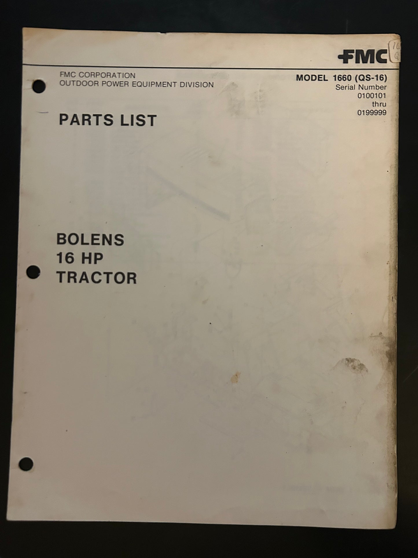 Bolens _ 16 HP Tractor model 1660 (QS-16) _ Parts List