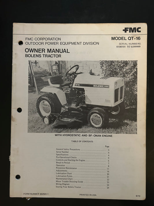 Bolens _ Tractor model QT-16 _ Owner Manual