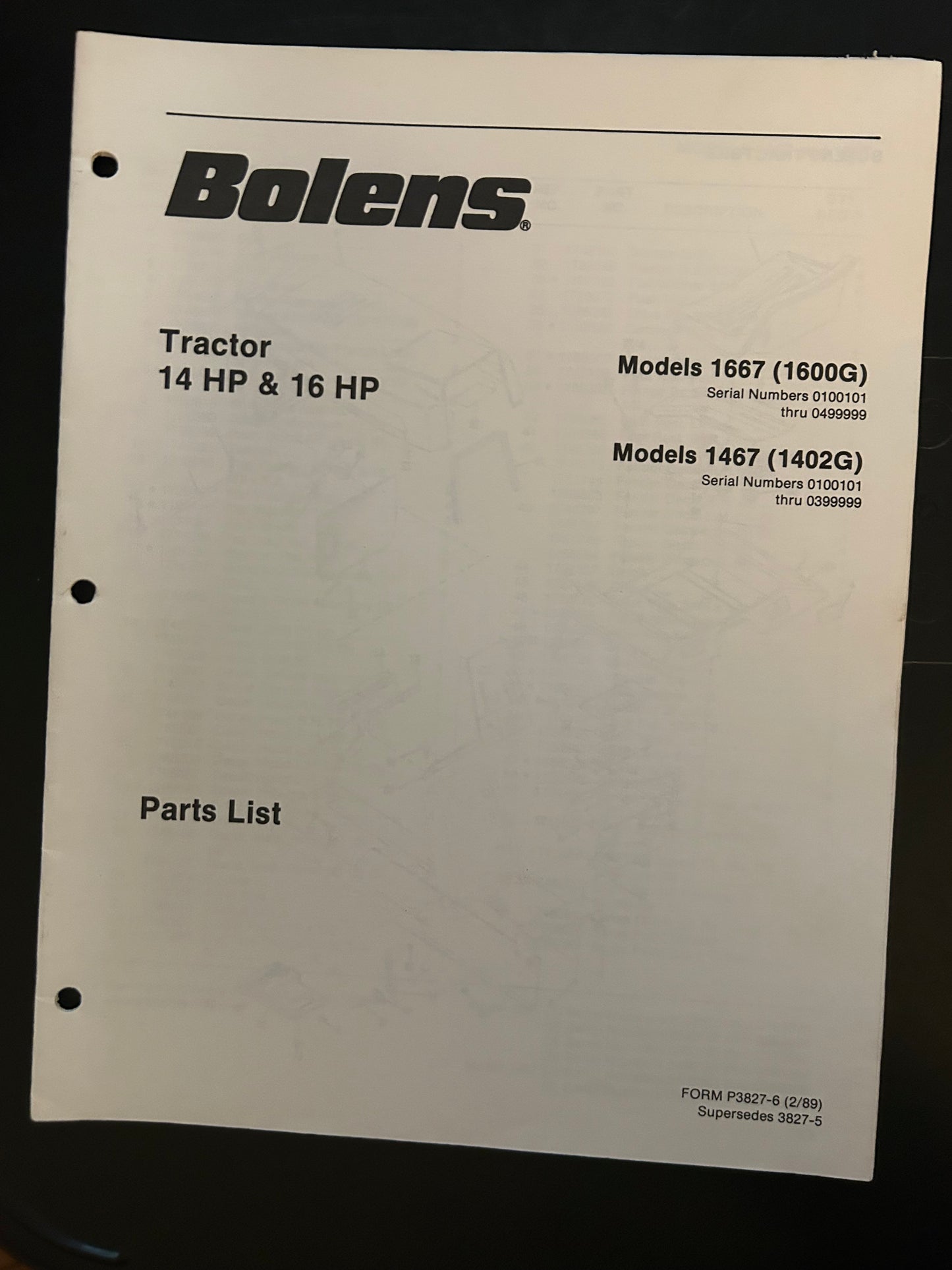 Bolens _ Tractor 14 & 16 HP model 1667 & 1467 _ Parts List