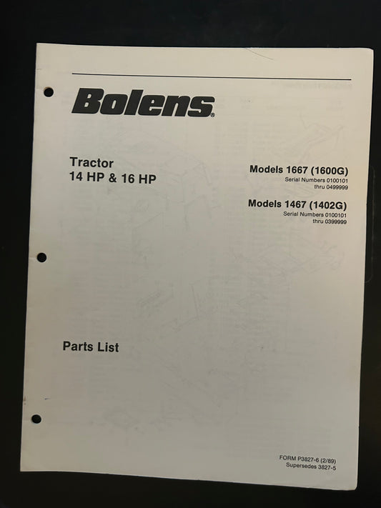 Bolens _ Tractor 14 & 16 HP model 1667 & 1467 _ Parts List