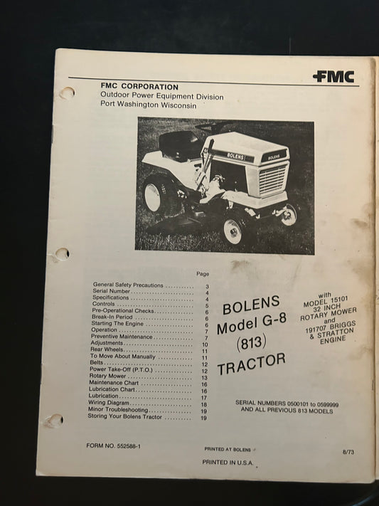 Bolens _ model G-8 Tractor 813 _ Manual