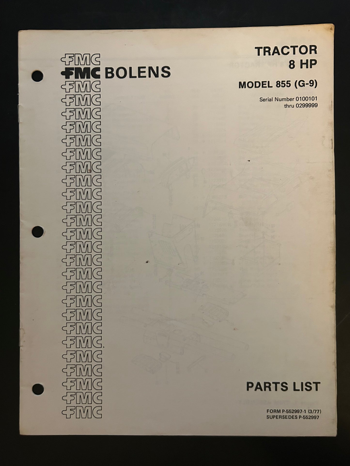 Bolens _ Tractor 8HP model 855 (G9) _ Parts List