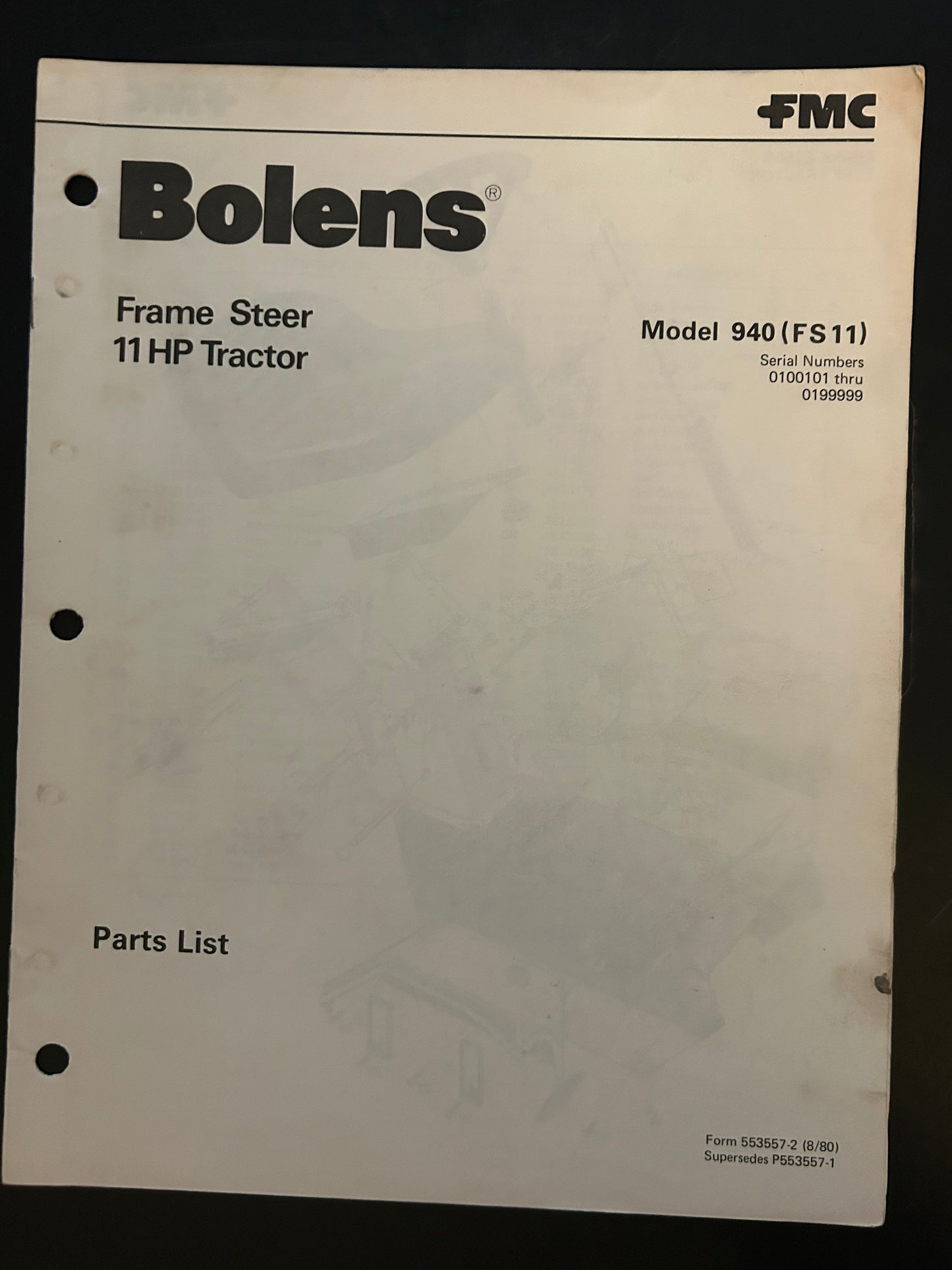 Bolens _ Frame Steer 11 HP Tractor model 940 _ Parts List