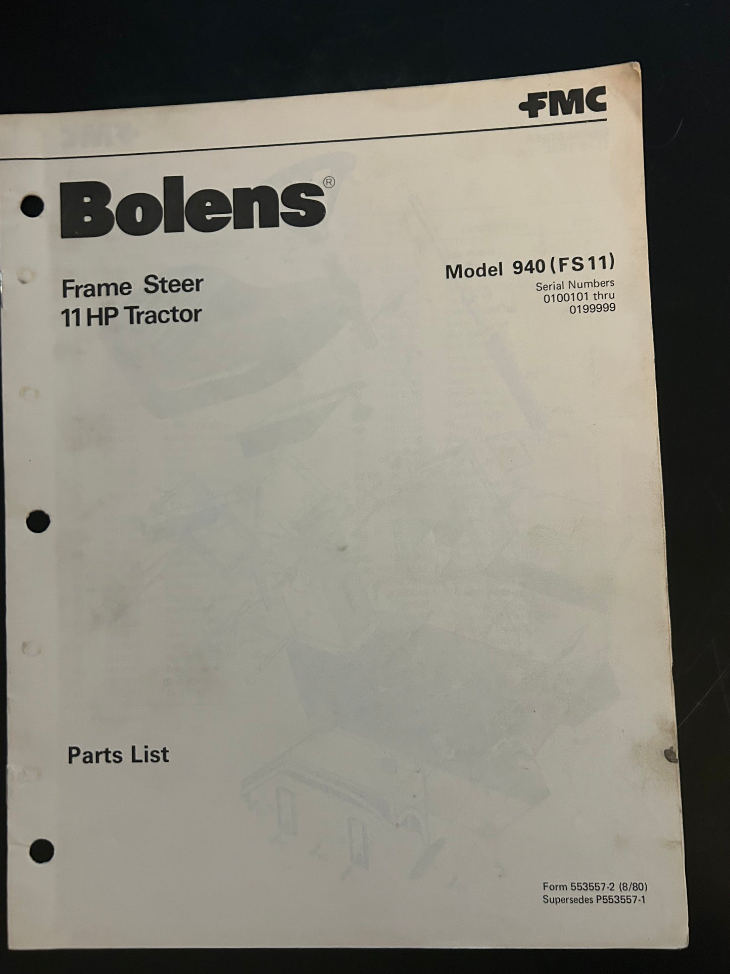Bolens _ Frame Steer 11 HP Tractor model 940 _ Parts List