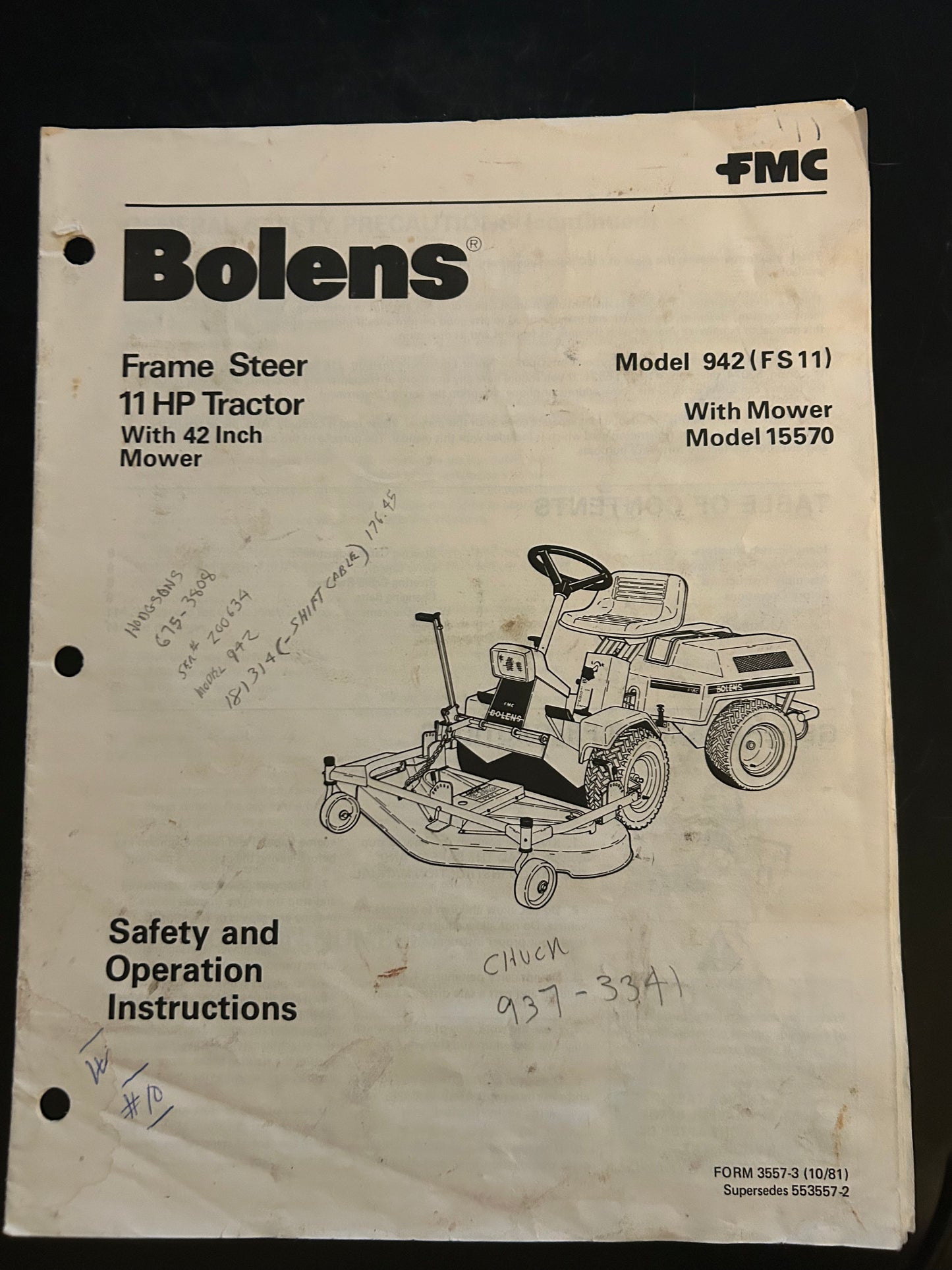 Bolens _ Frame Steer 11 HP Tractor model 942 _ Safety & Operation Instructions