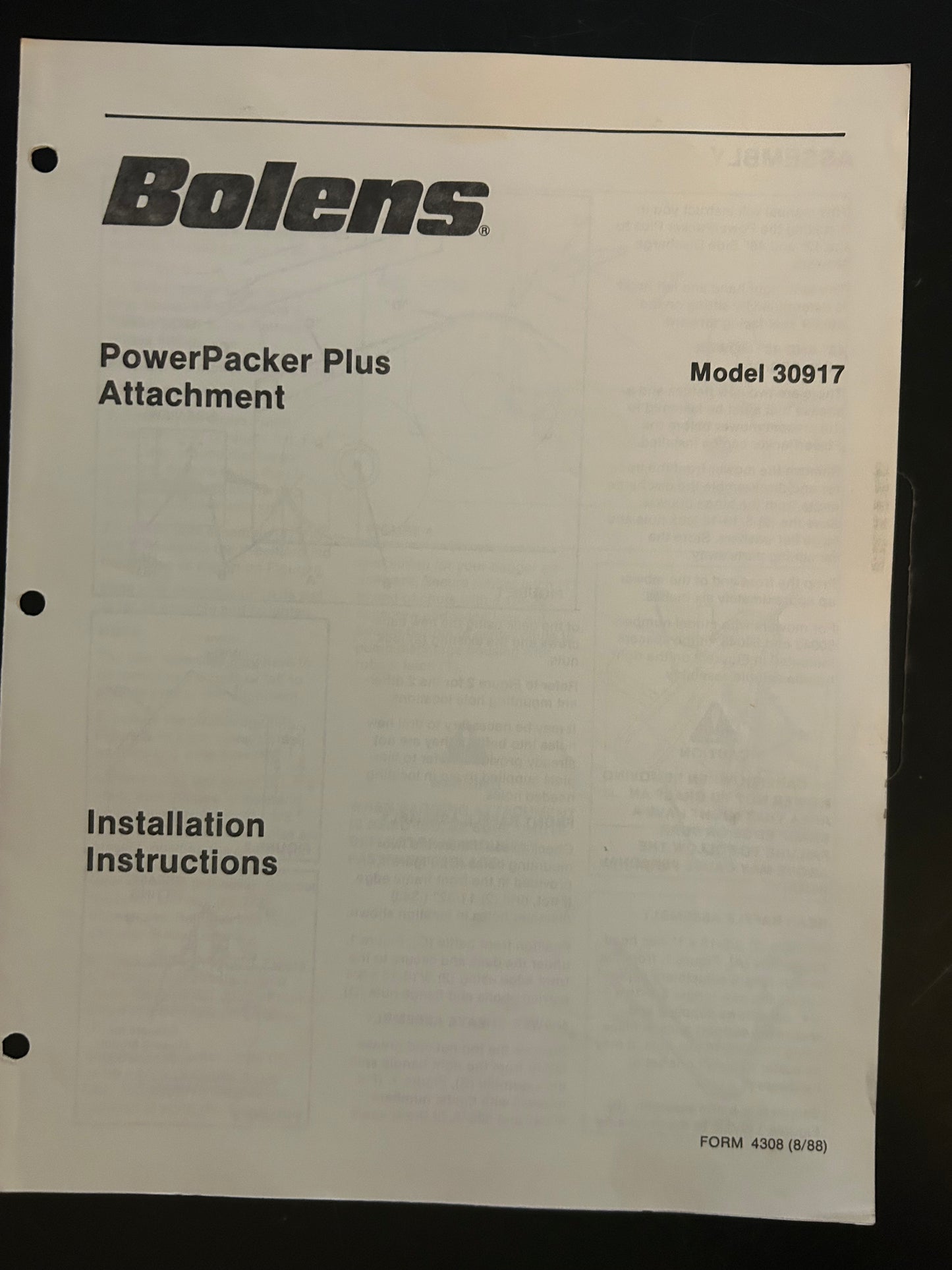 Bolens _ PowerPacker Plus Attachment model 30917 _ Installation Instructions