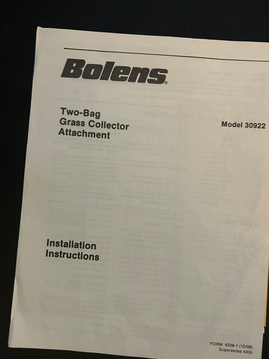 Bolens _ Two-Bag Grass Collector Attachment model 30922 _ Installation Instructions