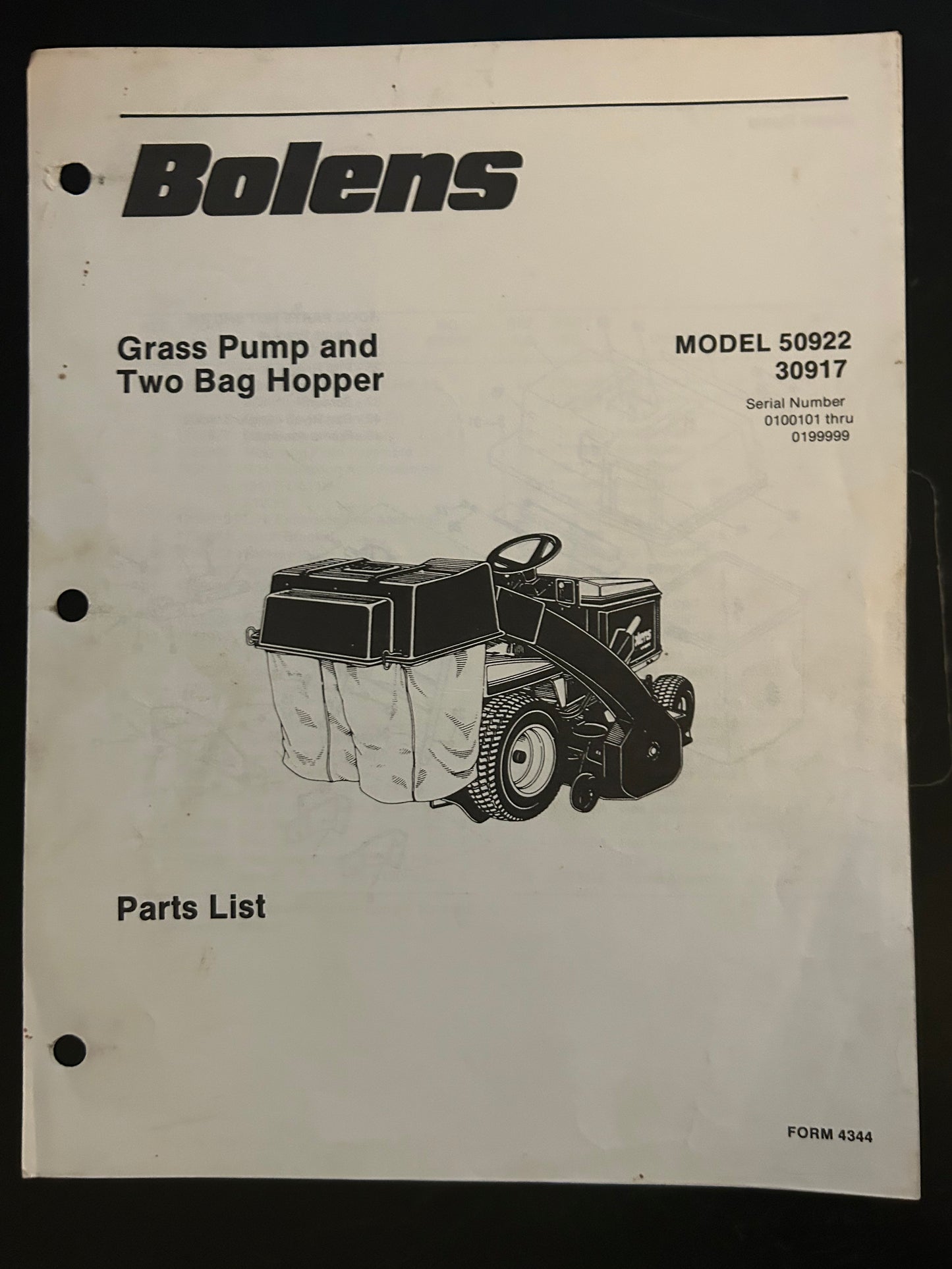 Bolens _ Grass Pump & Two Bag Hopper model 50922 & 30917 _ Parts List