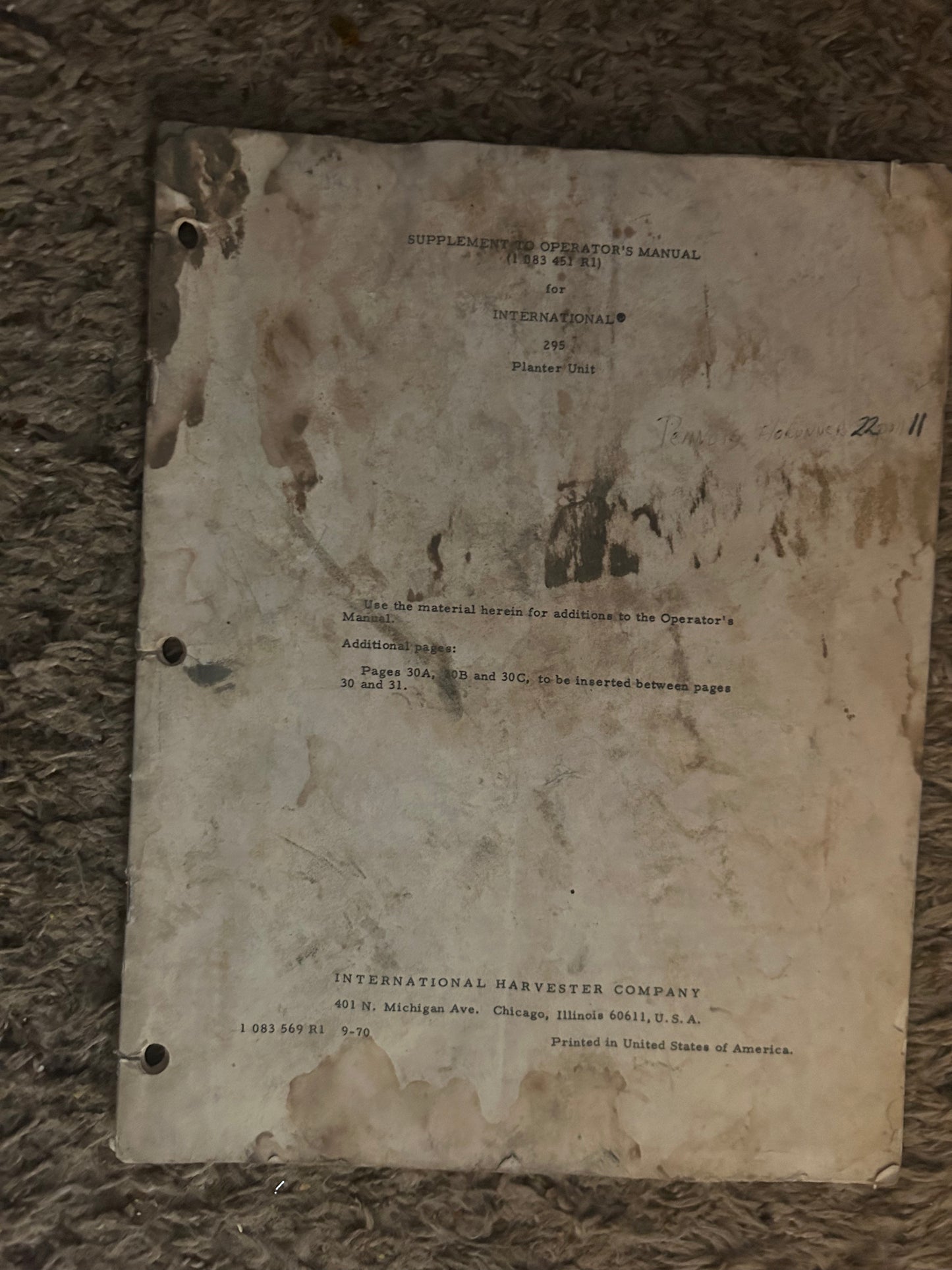 IH _ International 295 Planter Unit _ Supplement to Operator’s Manual