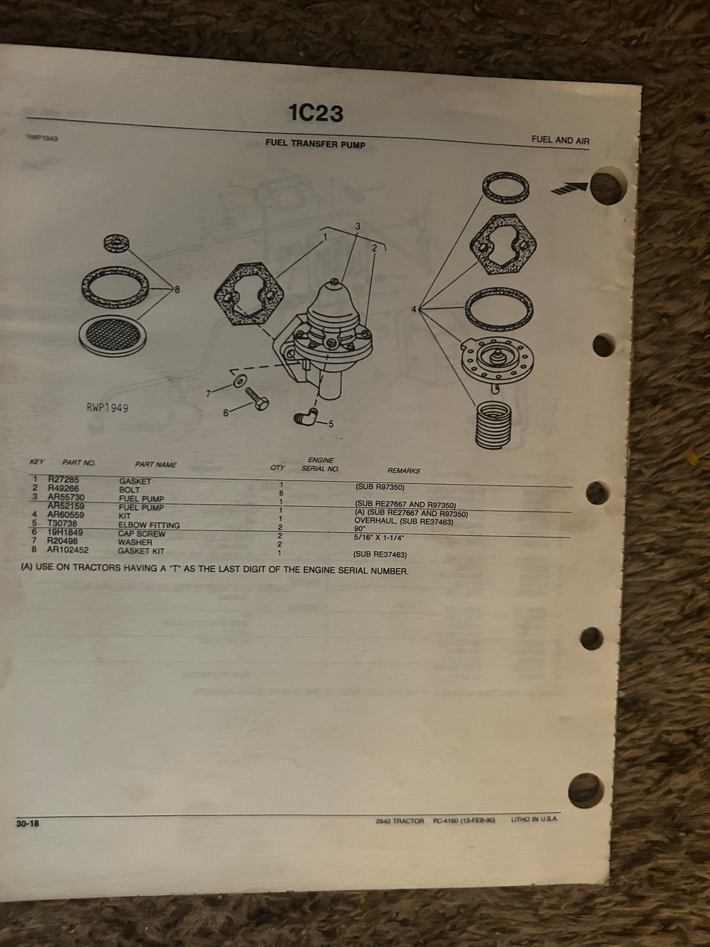 John Deere _ 2840 Tractor w/2 post rollguard & canopy _ Parts Catalog PC-4160