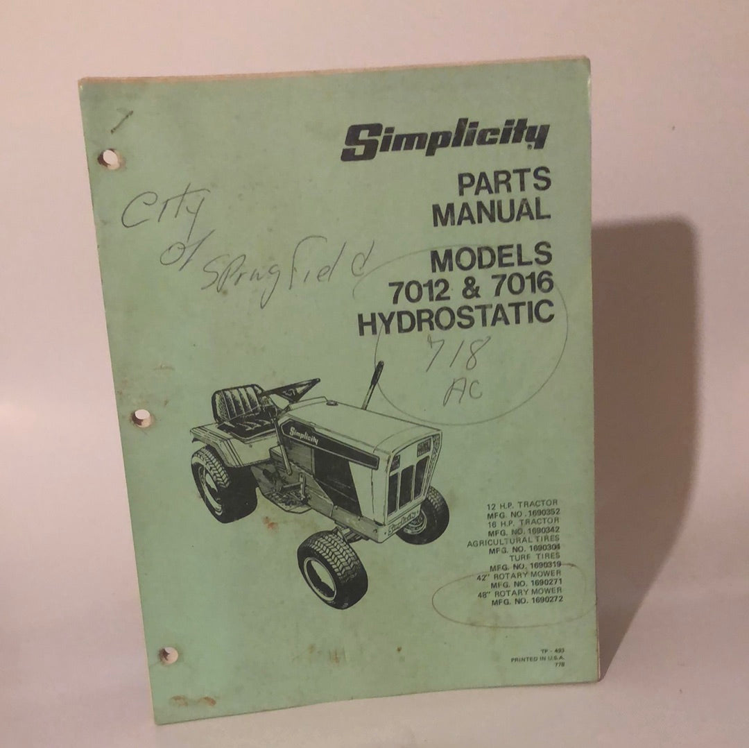 Simplicity models 7012 & 7016 Hydrostatic _ Parts Manual